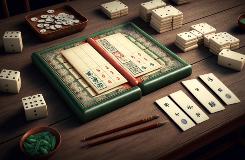 mahjong på köksbordet